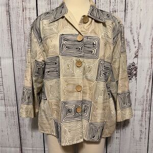 Geometric Pattern Women's Blazer in Cream and Black